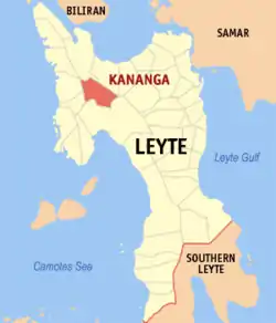 Map of Leyte with Kananga highlighted