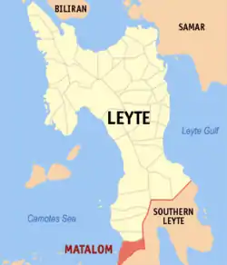 Map of Leyte with Matalom highlighted