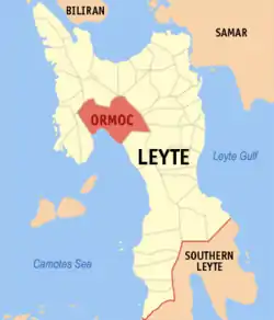 Map of Leyte with Ormoc highlighted
