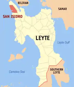 Map of Leyte with San Isidro highlighted