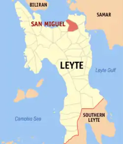 Map of Leyte with San Miguel highlighted
