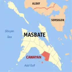 Map of Masbate with Cawayan highlighted