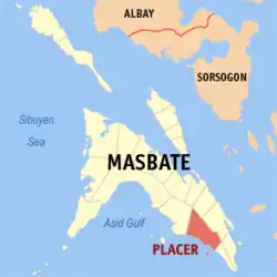 Map of Masbate with Placer highlighted