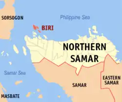 Map of Northern Samar with Biri highlighted