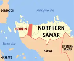Map of Northern Samar with Bobon highlighted