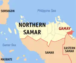 Map of Northern Samar with Gamay highlighted