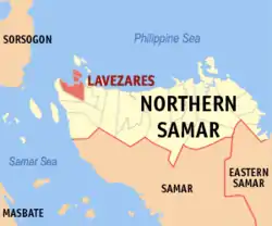Map of Northern Samar with Lavezares highlighted