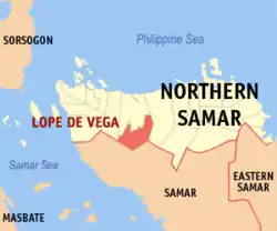 Map of Northern Samar with Lope de Vega highlighted