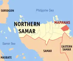 Map of Northern Samar with Mapanas highlighted