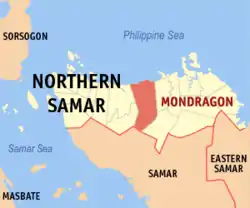 Map of Northern Samar with Mondragon highlighted