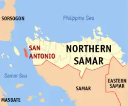 Map of Northern Samar with San Antonio highlighted