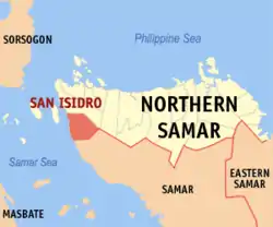 Map of Northern Samar with San Isidro highlighted