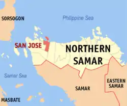 Map of Northern Samar with San Jose highlighted