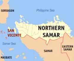 Map of Northern Samar with San Vicente highlighted