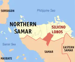 Map of Northern Samar with Silvino Lobos highlighted