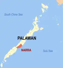 Map of Palawan with Narra highlighted