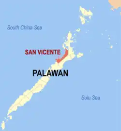 Map of Palawan with San Vicente highlighted