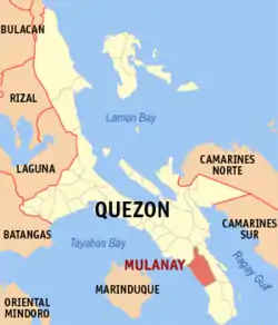 Map of Quezon with Mulanay highlighted