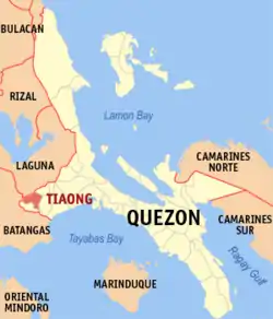 Map of Quezon with Tiaong highlighted