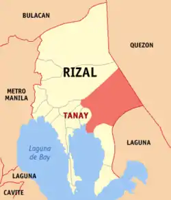 Map of Rizal with Tanay highlighted