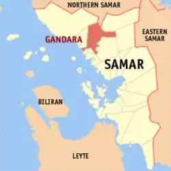 Map of Samar with Gandara highlighted
