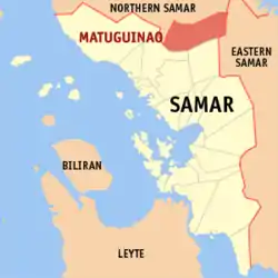 Map of Samar with Matuguinao highlighted