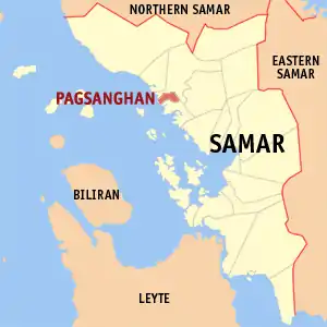 Map of Samar with Pagsanghan highlighted