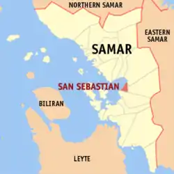 Map of Samar with San Sebastian highlighted