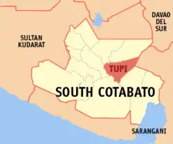 Map of South Cotabato with Tupi highlighted