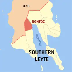 Map of Southern Leyte with Bontoc highlighted