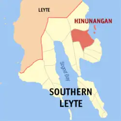 Map of Southern Leyte with Hinunangan highlighted