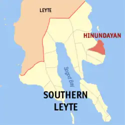 Map of Southern Leyte with Hinundayan highlighted