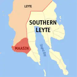 Map of Southern Leyte with Maasin highlighted