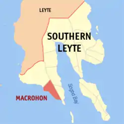 Map of Southern Leyte with Macrohon highlighted