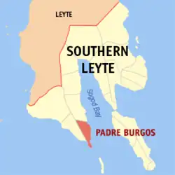 Map of Southern Leyte with Padre Burgos highlighted