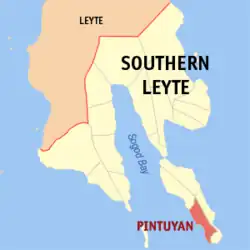 Map of Southern Leyte with Pintuyan highlighted