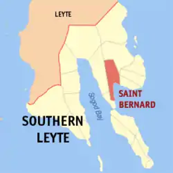 Map of Southern Leyte with Saint Bernard highlighted