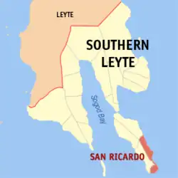 Map of Southern Leyte with San Ricardo highlighted