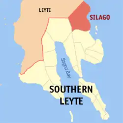 Map of Southern Leyte with Silago highlighted