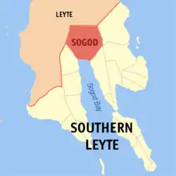 Map of Southern Leyte with Sogod highlighted