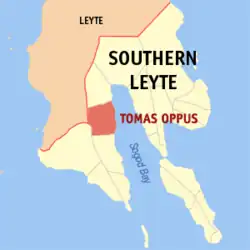 Map of Southern Leyte with Tomas Oppus highlighted