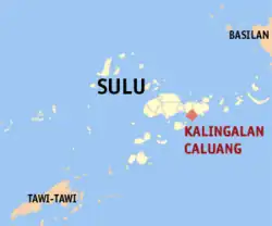 Map of Sulu with Kalingalan Caluang highlighted