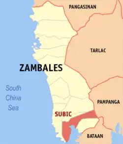 Map of Zambales with Subic highlighted