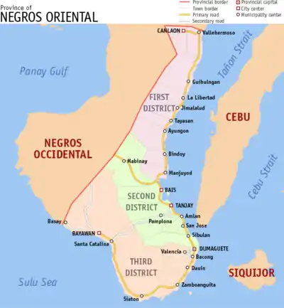 Political map of the province of Negros Oriental