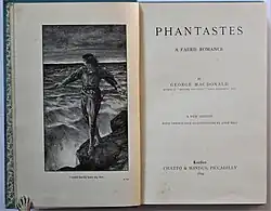 Frontispiece and title page of George MacDonald's 1858 Phantastes, illustrated by John Bell. The novel was one of the first fantasies for adults.