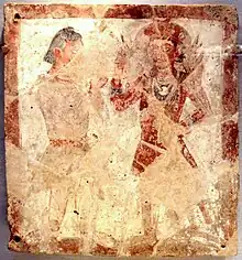 Kushan worshipper with Pharro, Bactria, 3rd century AD.