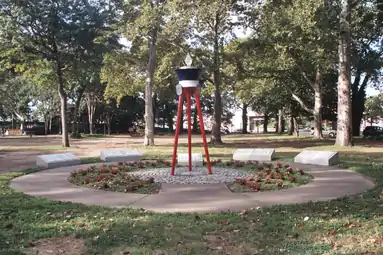 Philadelphia Fire Department Memorial, Franklin Square. Vine Street is in the background.