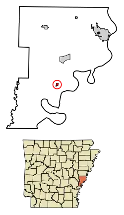 Location of Elaine in Phillips County, Arkansas.