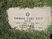 Grave-site of PFC Thomas Carl Reed (1932–1951).