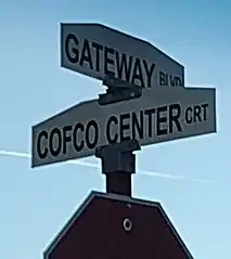 Street sign in 2022 still showing "COFCO" name